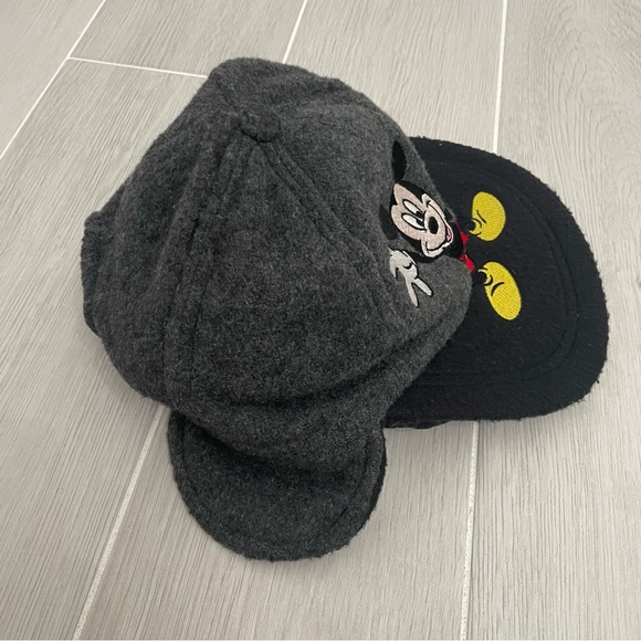 Disney Mickey Mouse Grey Black Ear Flap Fuzzy Hat - Picture 5 of 9